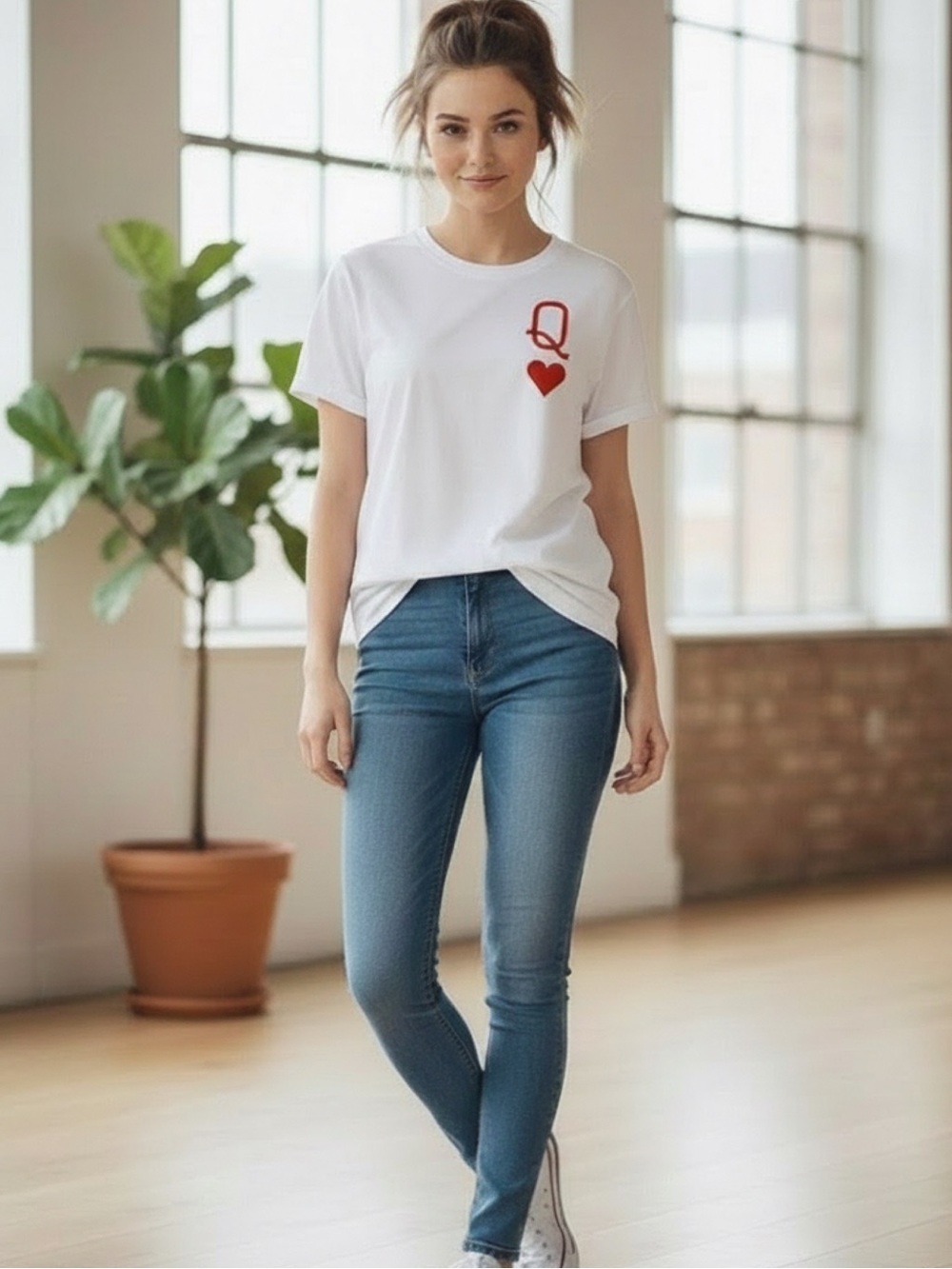 T-Shirt with Red Queen of Hearts Design–NWOT–25" p2p..27" length